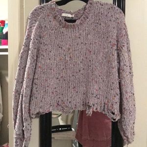 Cropped distressed sweater